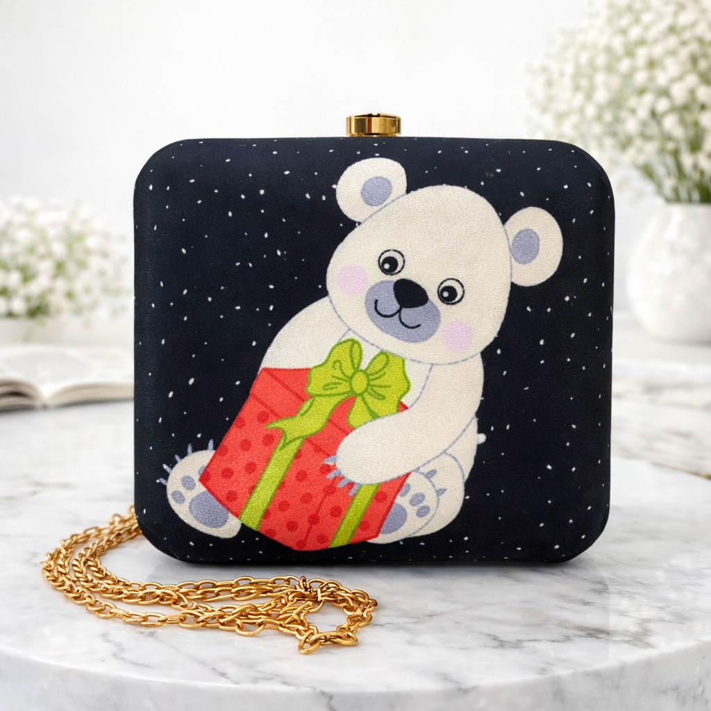 Teddy Bear Ethnic Box Clutch & Sling Bag