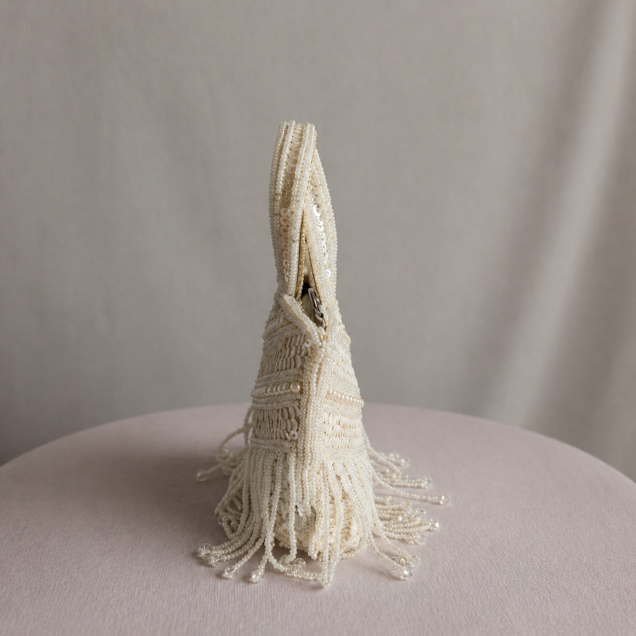 White Sequin Fringe Mini Party Handbag