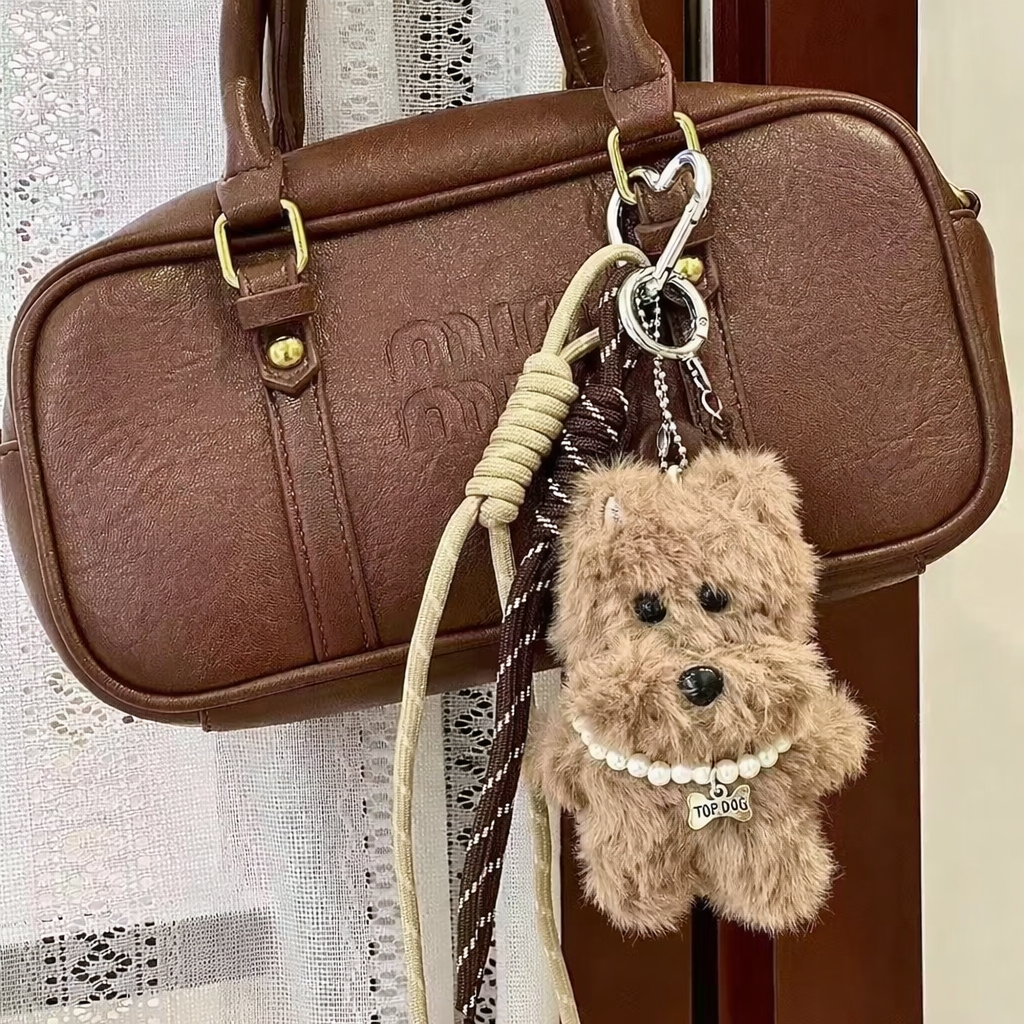 Fluffy Puppy Bag Charm Keychain for Women & Girls