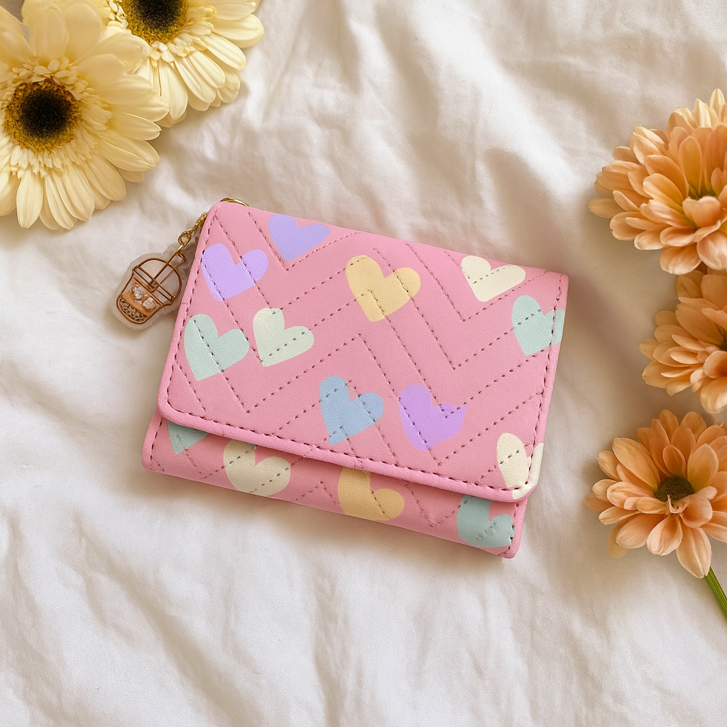Candy Heart Three Fold Wallet for Women