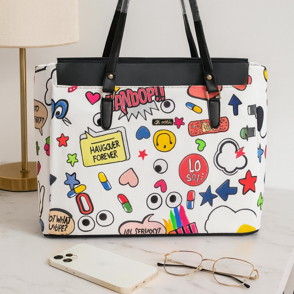 Printed Canvas Comic Tote Bag