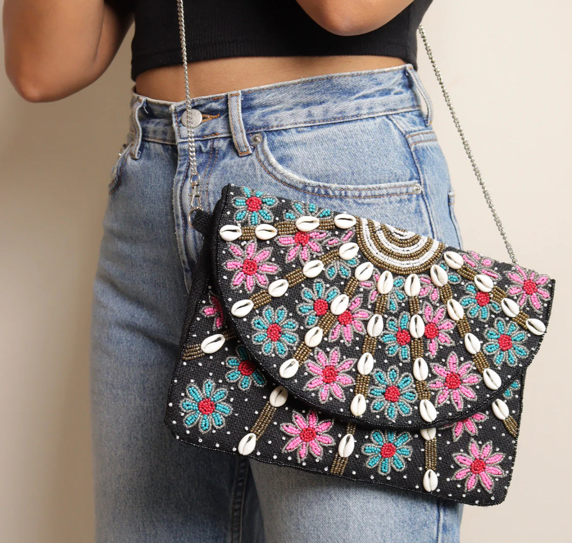 Black Magic Boho Hand Embroidered Ethnic Sling Bag for Women