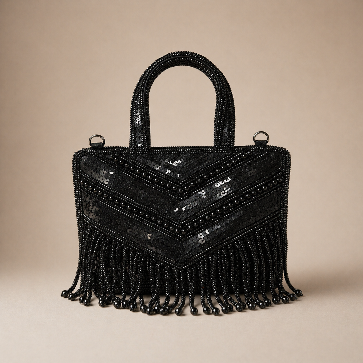 Black Sequin Fringe Mini Party Handbag