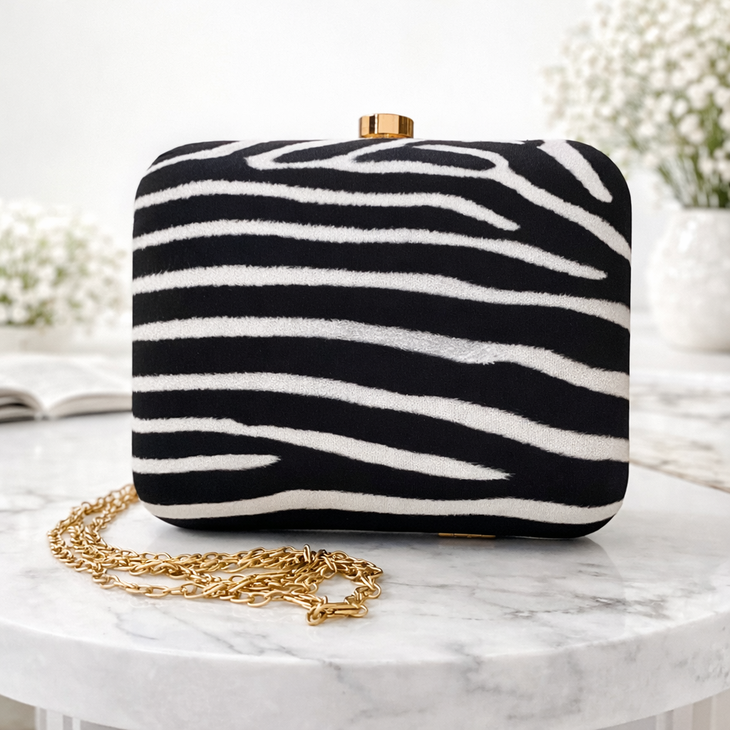 Zebra Print Ethnic Box Clutch & Sling Bag