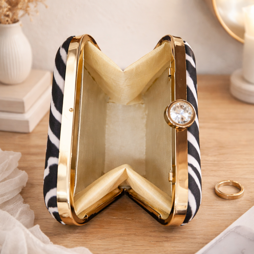 Zebra Print Ethnic Box Clutch & Sling Bag