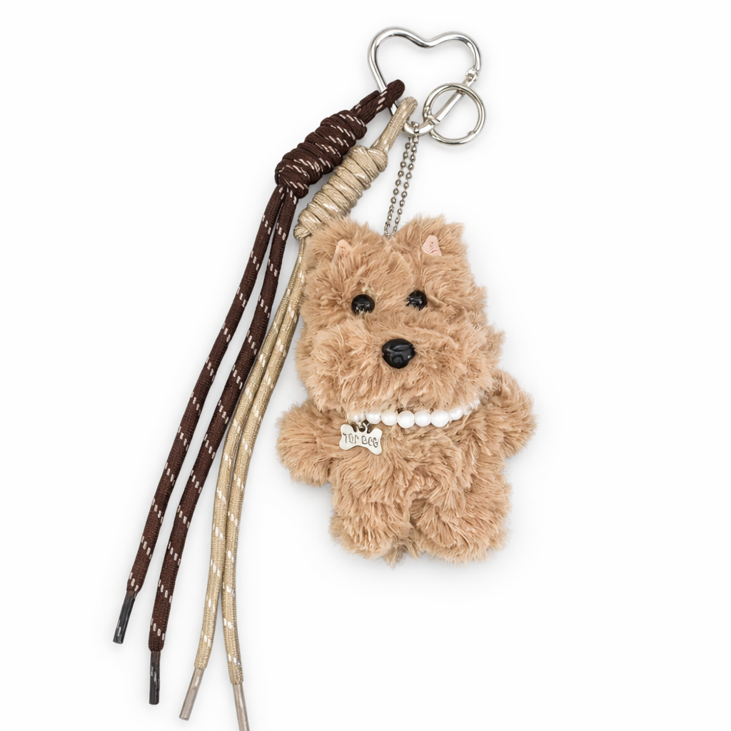 Fluffy Puppy Bag Charm Keychain for Women & Girls