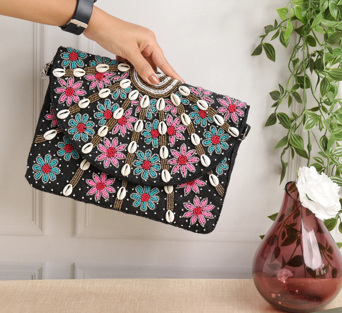 Black Magic Boho Hand Embroidered Ethnic Sling Bag for Women